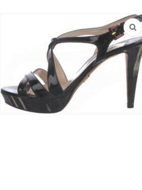 Prada Black Patent Leather Curved Slingback  Size 39